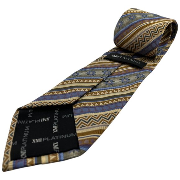 XMI Platinum USA Striped Geometric 100% Italy Silk Tie 60" x 3.5" - Picture 2 of 8